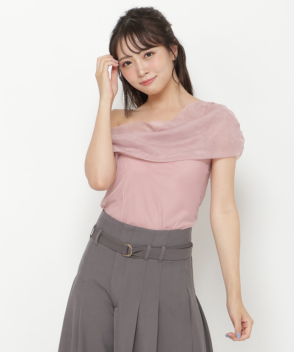 REDYAZEL「アシメドレープチュールトップス」|Tシャツ・カットソー|ピンク