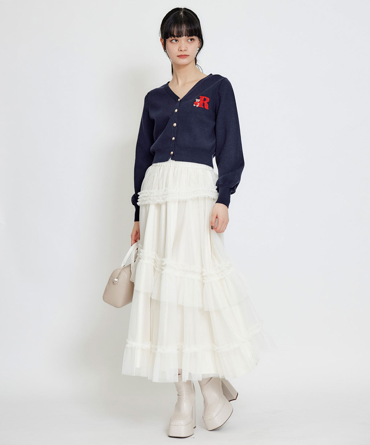 REDYAZEL「ソフトチュールフリルロングスカート」|フレア|