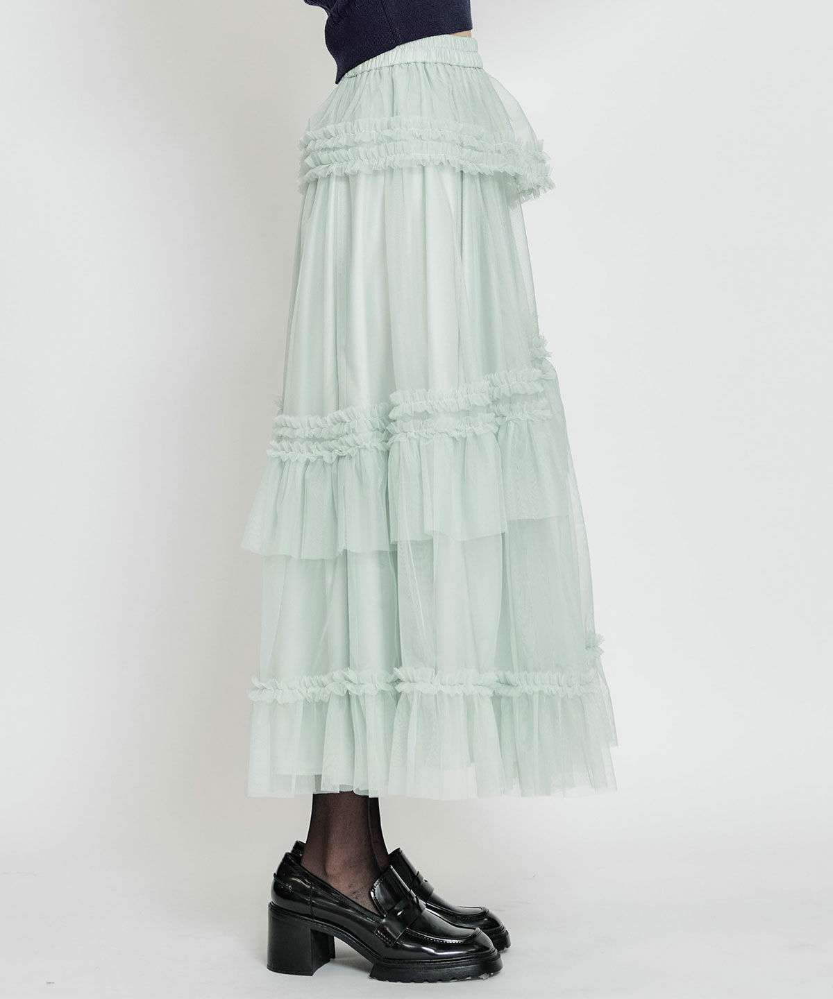 REDYAZEL「ソフトチュールフリルロングスカート」|フレア|
