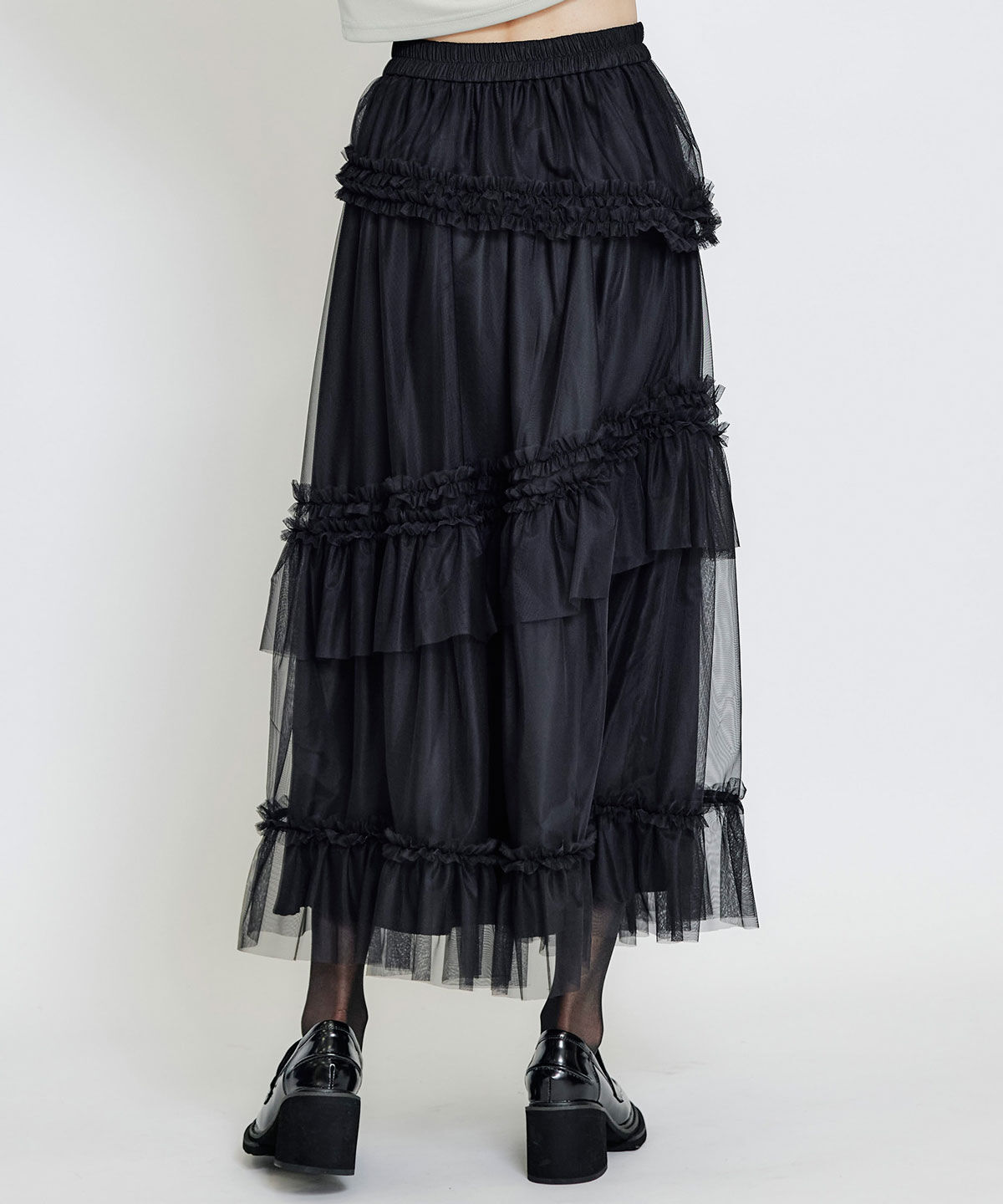 REDYAZEL「ソフトチュールフリルロングスカート」|フレア|