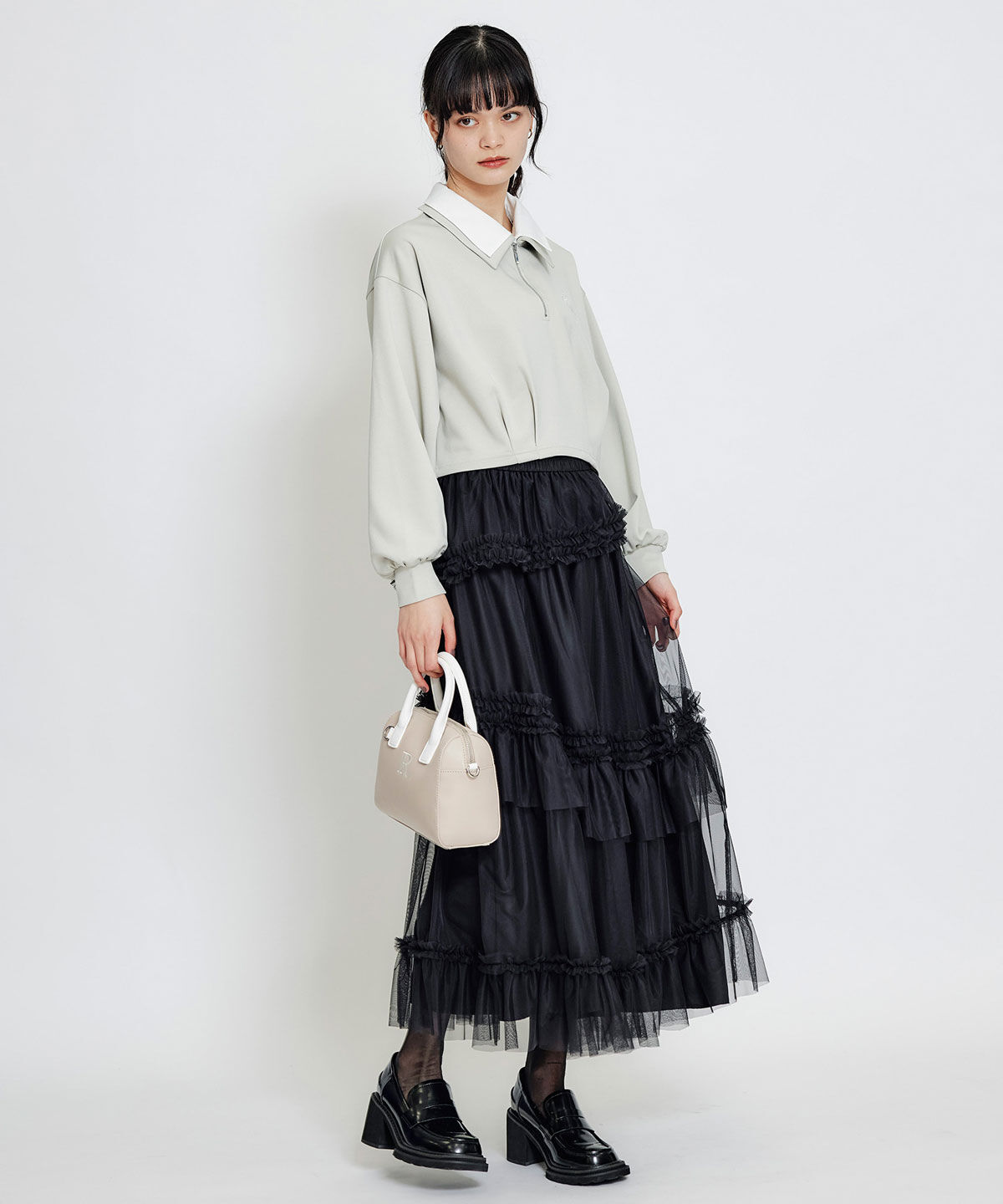 REDYAZEL「ソフトチュールフリルロングスカート」|フレア|