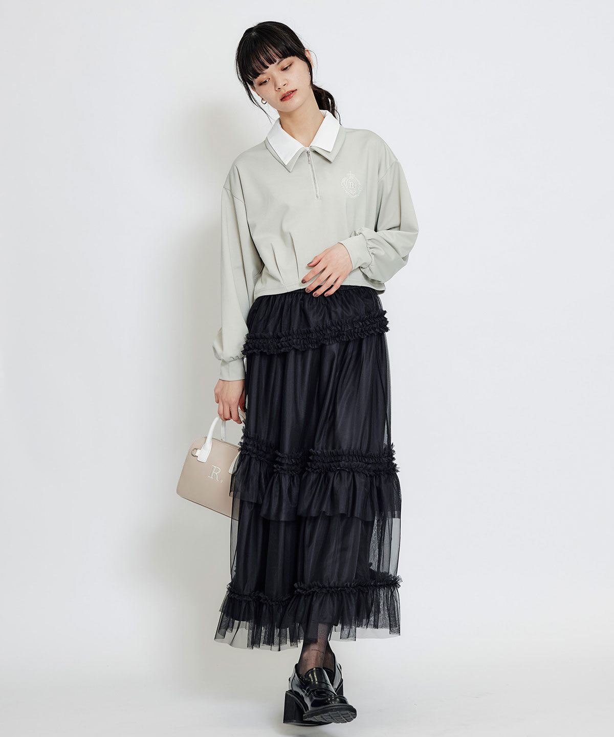 REDYAZEL「ソフトチュールフリルロングスカート」|フレア|