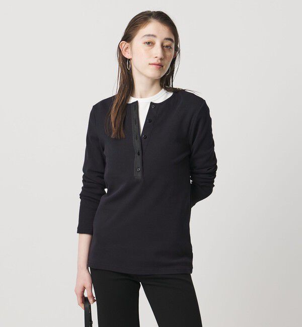 UNITED ARROWS「コットン フライス ヘンリーネック ロング Tシャツ」|Tシャツ・カットソー|NAVY