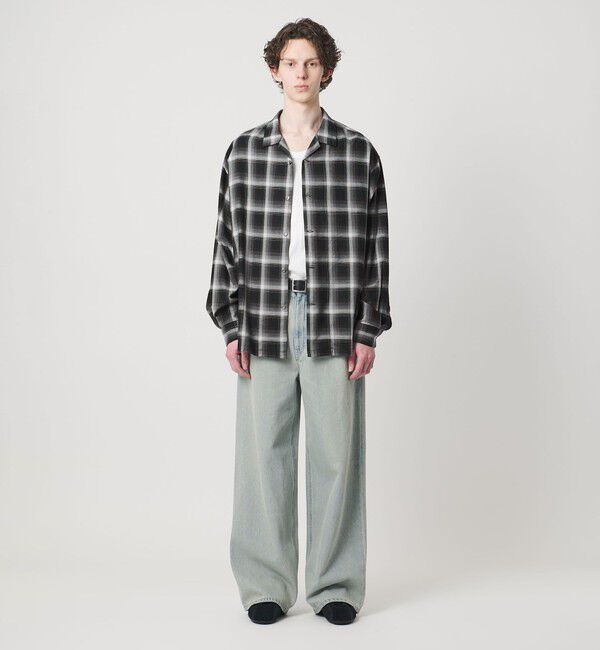 MONKEY TIME「コットン レーヨン オンブレ チェック オープンカラー シャツ」|シャツ・ブラウス|