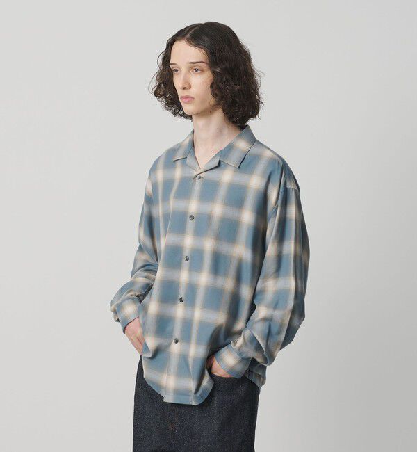 MONKEY TIME「コットン レーヨン オンブレ チェック オープンカラー シャツ」|シャツ・ブラウス|