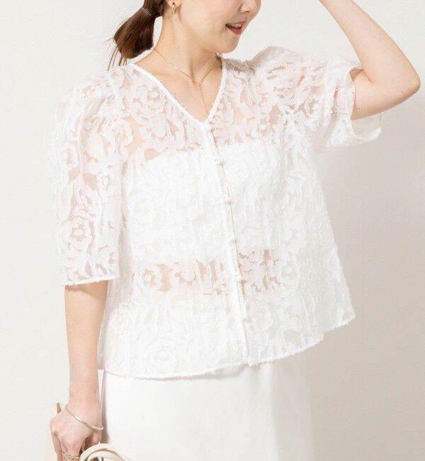 NOLLEY'S sophi「ウォッシャブルワッシャーオーガンジーカットジャガードブラウス」|シャツ・ブラウス|ホワイト