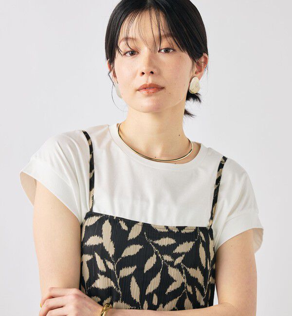 NOLLEY'S「【Import Fabric】ウォッシャブル楊柳リーフ柄ウエストリボンワンピース」|ワンピース|