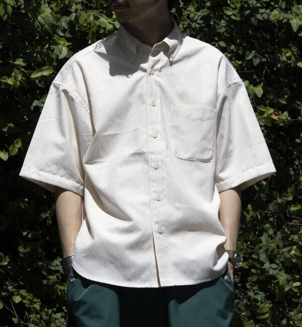 GLOSTER「【GLOSTER/グロスター】オーバーサイズ オックスボタンダウン ストライプシャツ 半袖」|シャツ・ブラウス|