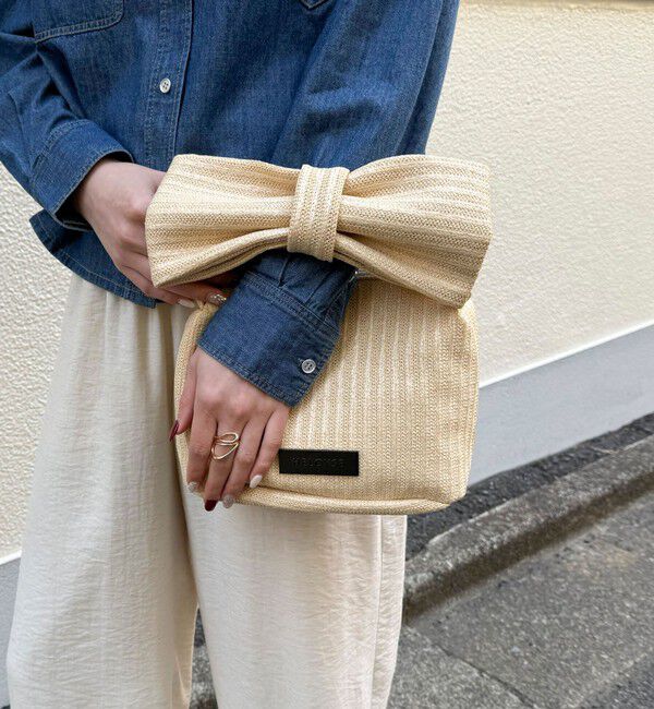 fredy emue「【HELOYSE/エロイーズ】フェイクラフィアリボンポーチバッグ」|ハンドバッグ|