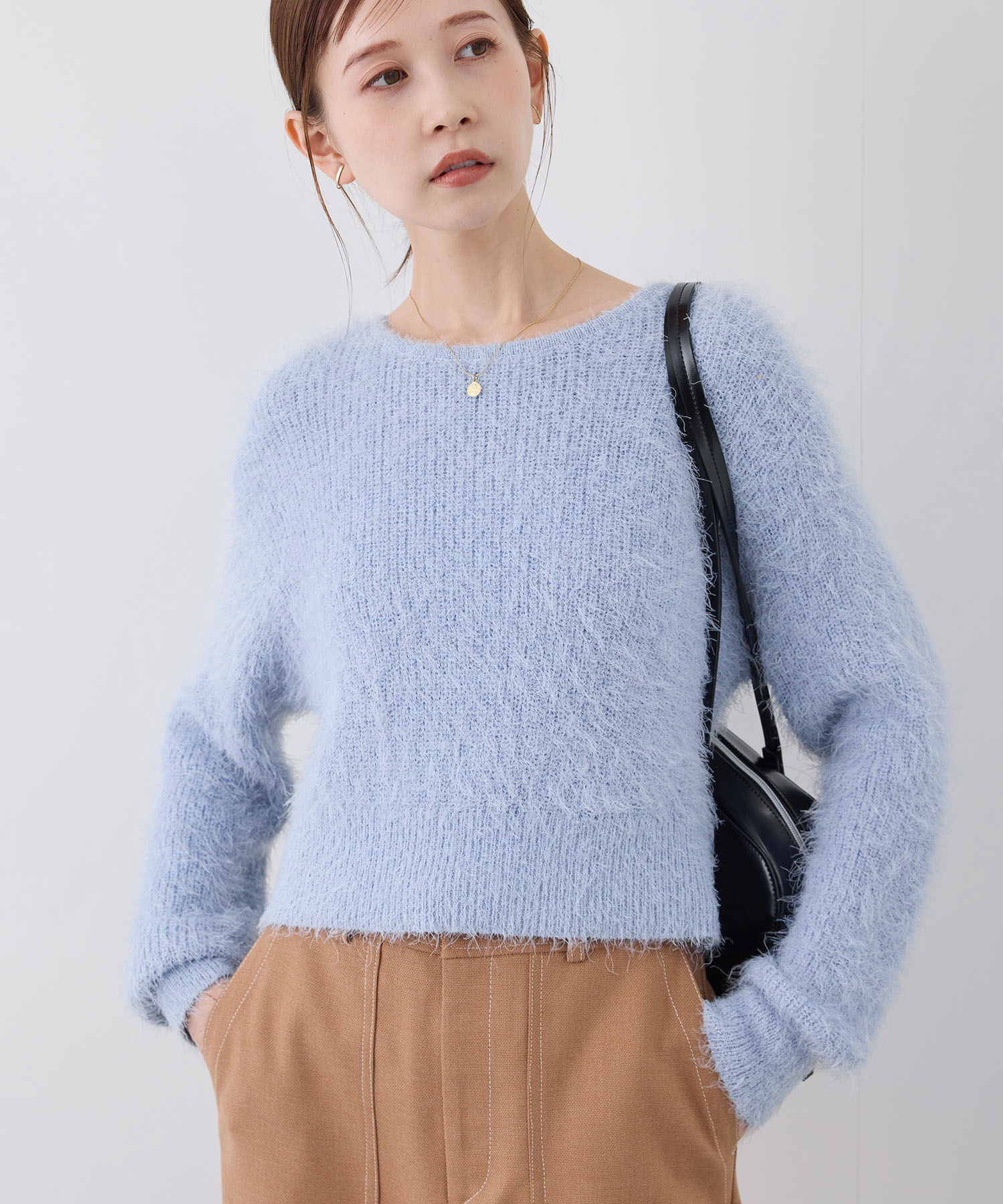 Rope&rsquo;Picnic「シャギーニットショート丈プルオーバー」|ニット・セーター|ブルー系(45)