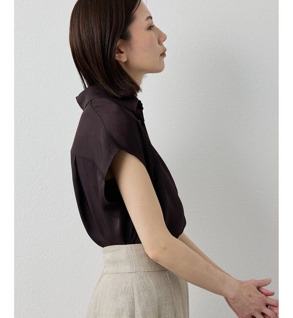 Drawing Numbers「【Drawing Numbers】キュプラノースリーブスリットブラウス」|シャツ・ブラウス|