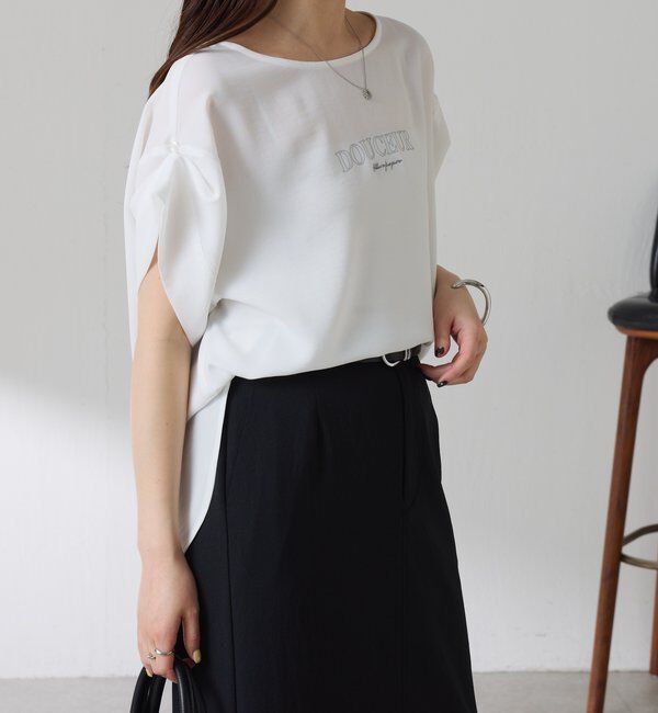  「【袖をアレンジできる】袖アレンジジョーゼットロゴTシャツ」|Tシャツ・カットソー|