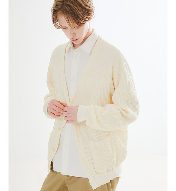 ABAHOUSE「【メッシュニット】ドライタッチ 比翼 カーディガン / シアーカーディガン」|カーディガン|アイボリー