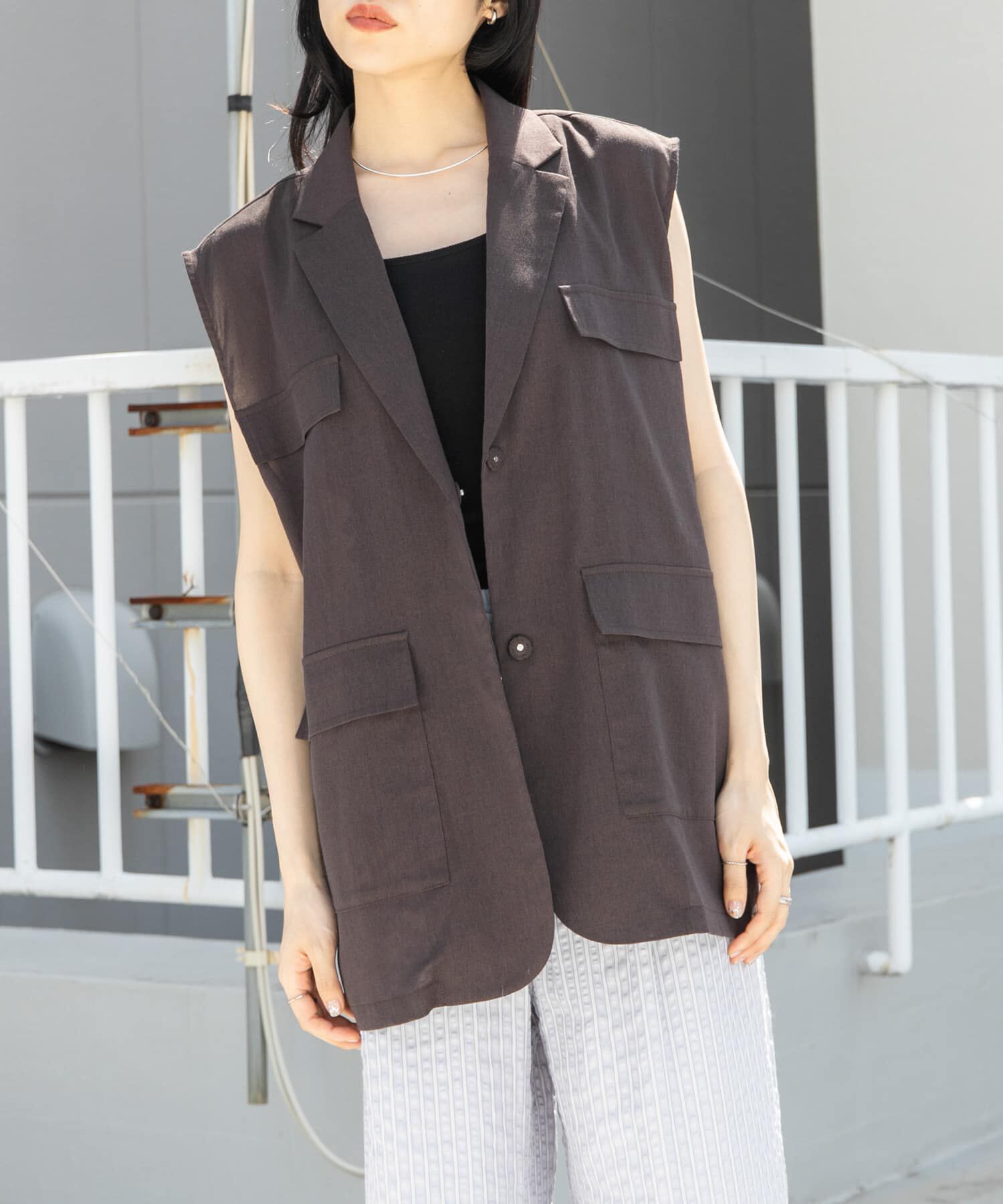  「ミリタリーシアーベスト」|ノーカラーコート|