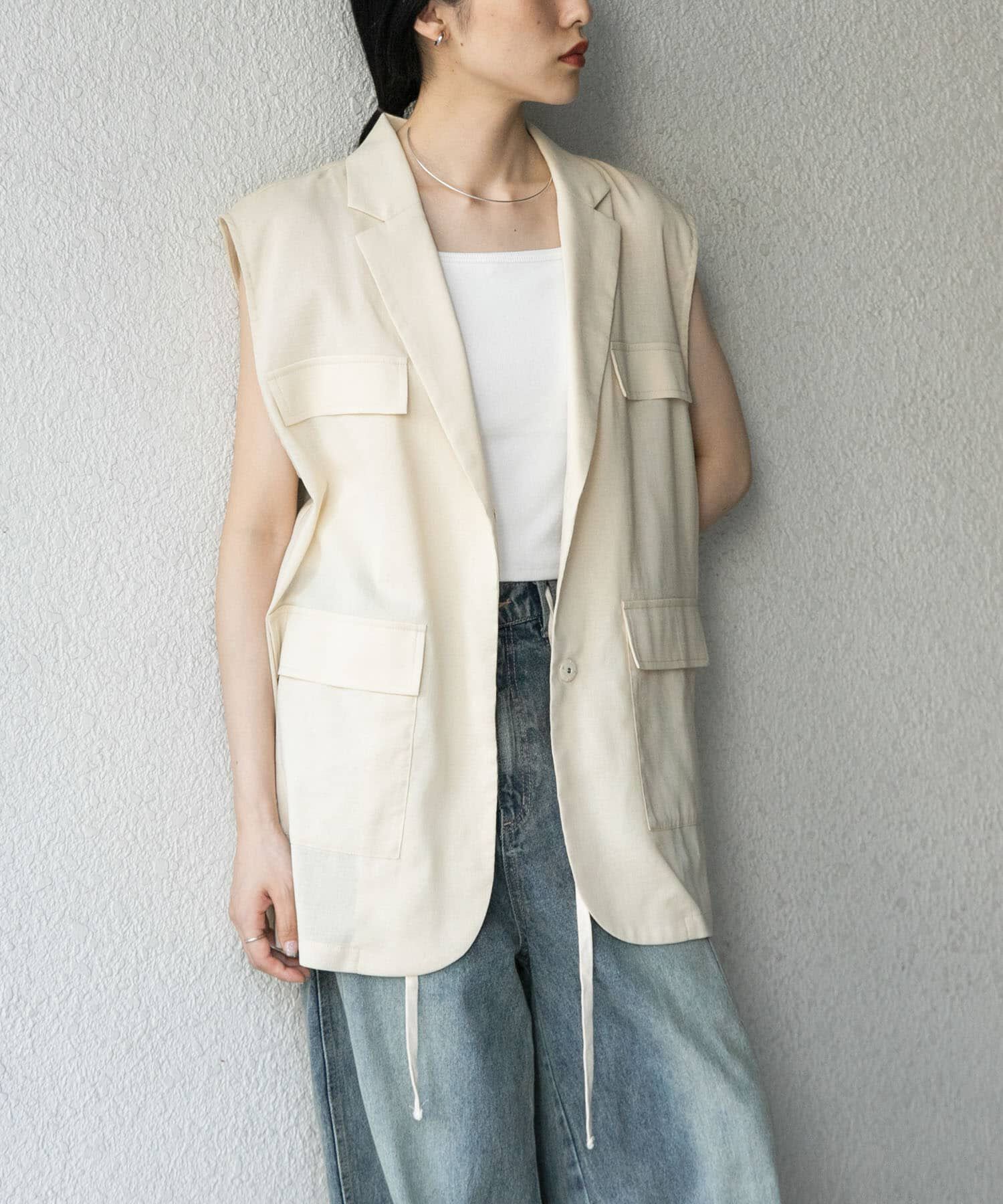 「ミリタリーシアーベスト」|ノーカラーコート|