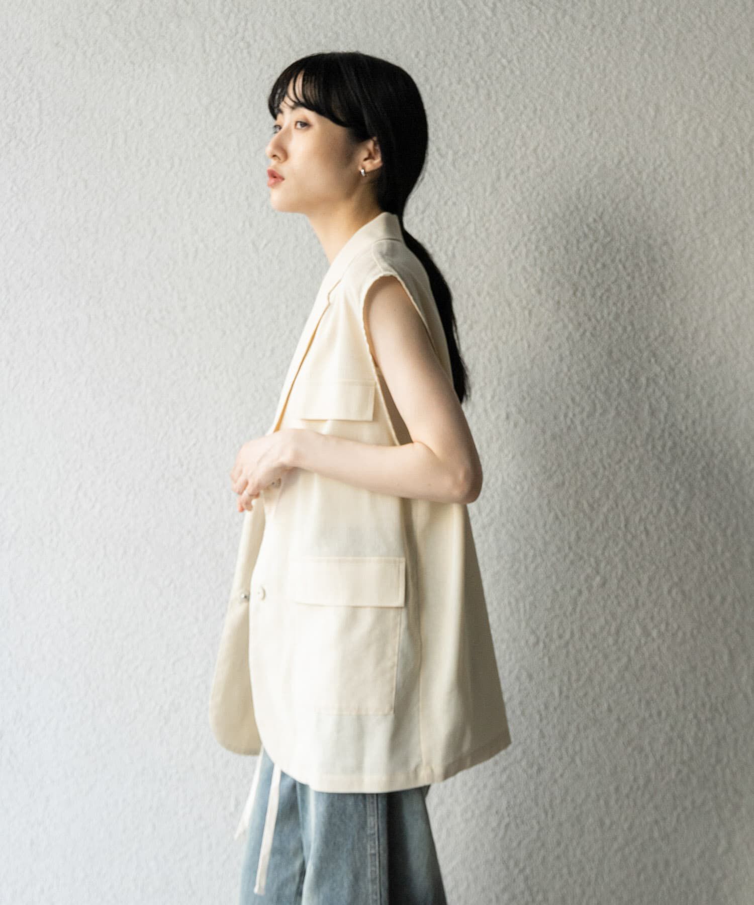  「ミリタリーシアーベスト」|ノーカラーコート|