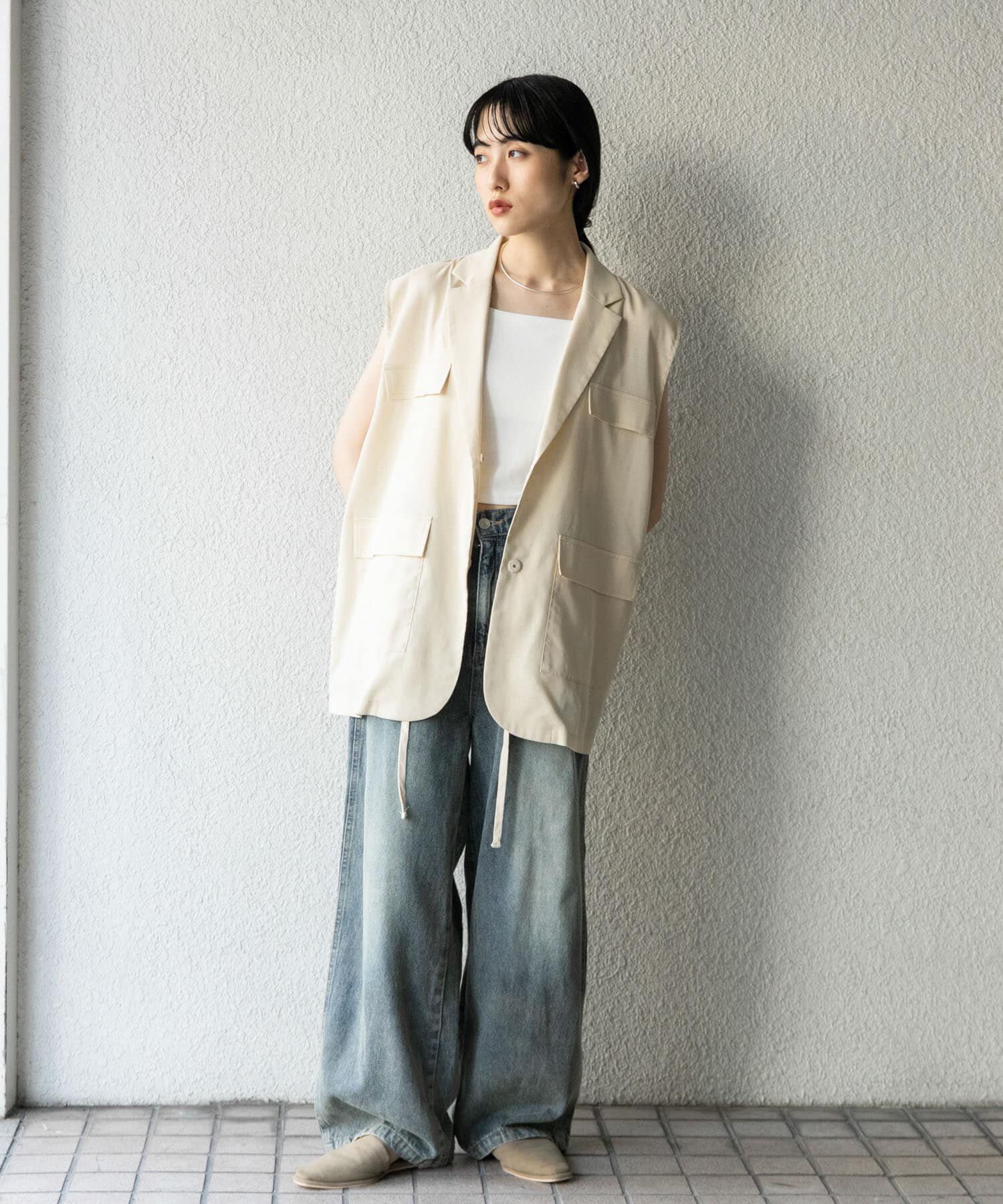  「ミリタリーシアーベスト」|ノーカラーコート|