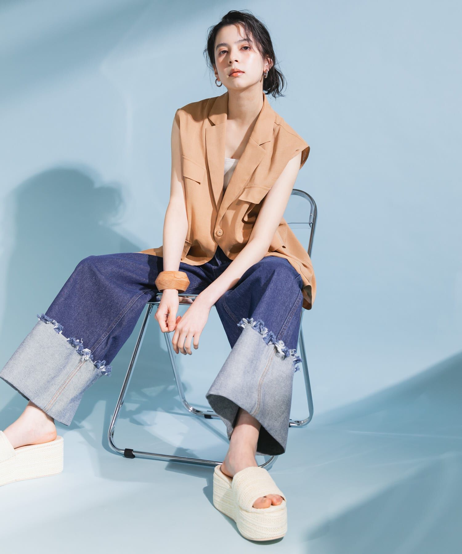  「ミリタリーシアーベスト」|ノーカラーコート|