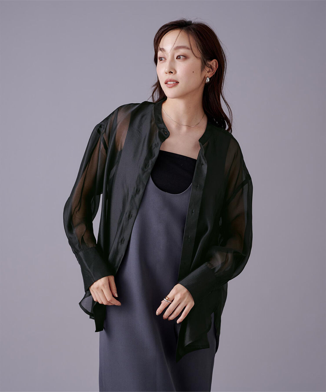 ur's「バンドカラーシアーシャツ」|シャツ・ブラウス|ブラック