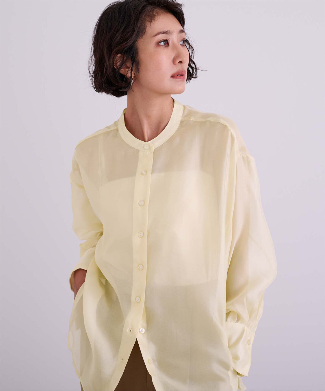 ur's「バンドカラーシアーシャツ」|シャツ・ブラウス|イエロー