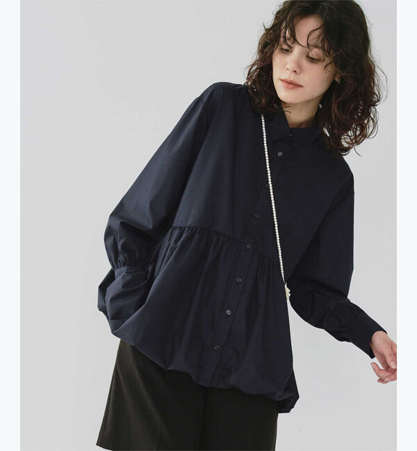 titivate「襟付ヘムバルーンシャツ」|シャツ・ブラウス|ネイビー