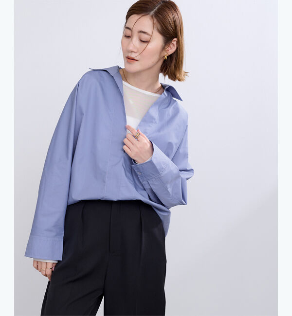 ur's「スキッパーネックドルマンスリーブオーバーサイズシャツ」|シャツ・ブラウス|ブルー