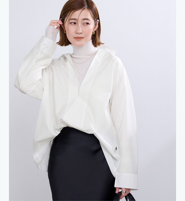 ur's「スキッパーネックドルマンスリーブオーバーサイズシャツ」|シャツ・ブラウス|ホワイト