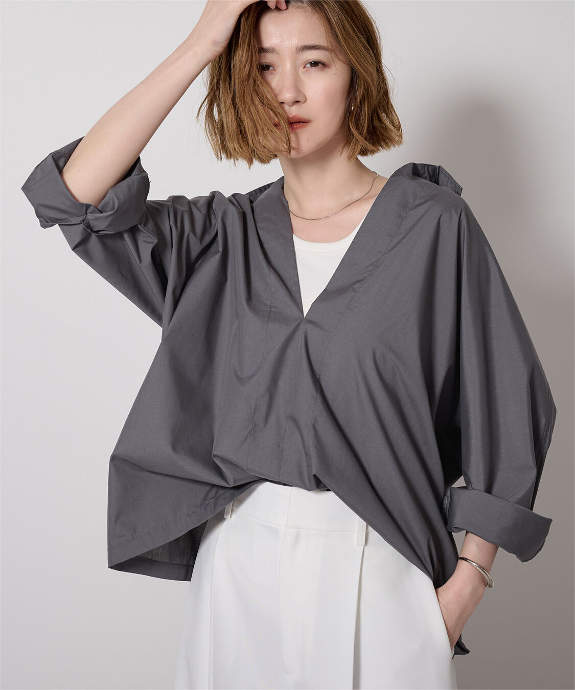 ur's「スキッパーネックドルマンスリーブオーバーサイズシャツ」|シャツ・ブラウス|