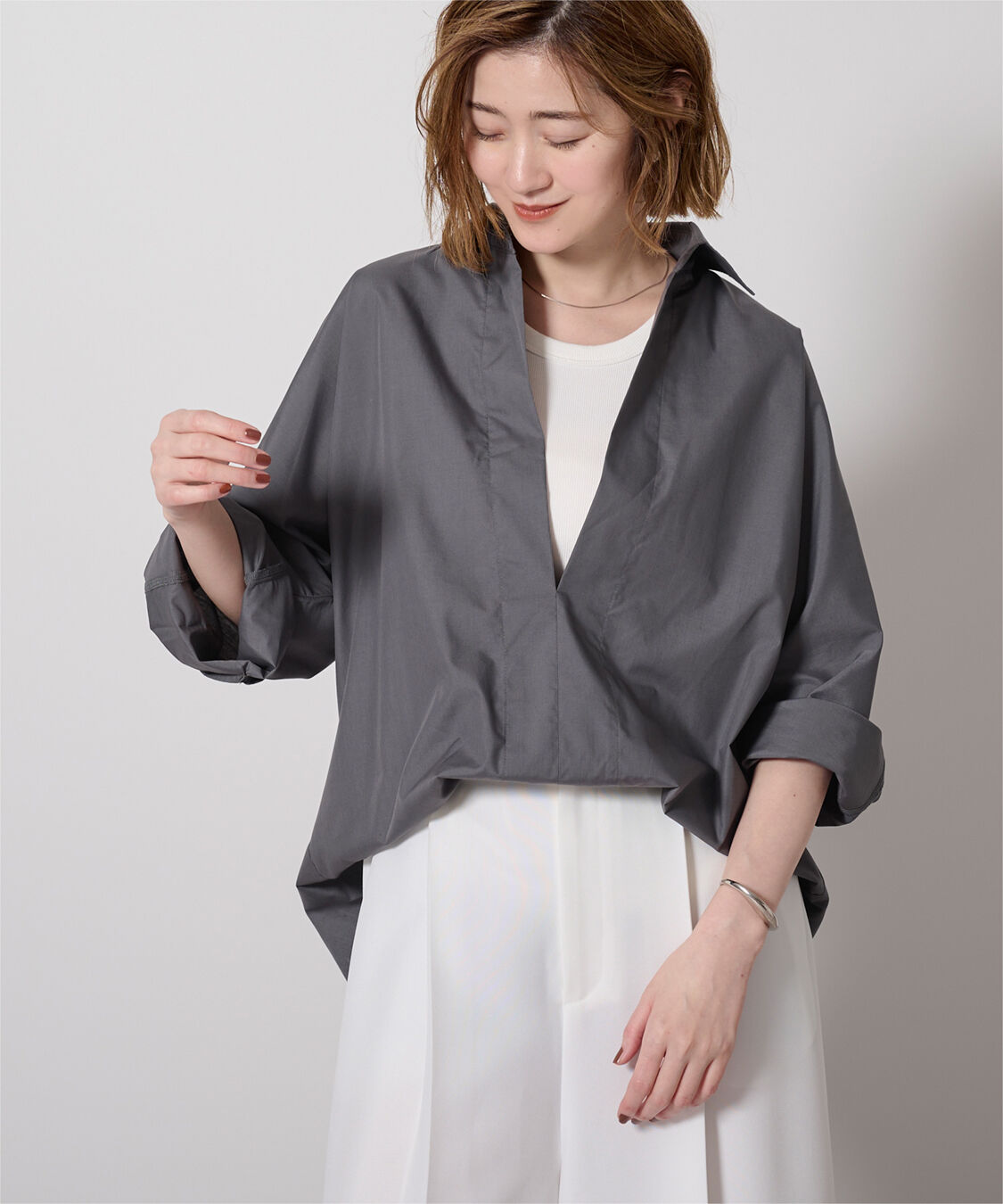 ur's「スキッパーネックドルマンスリーブオーバーサイズシャツ」|シャツ・ブラウス|