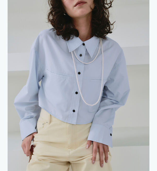 titivate「ロングスリーブクロップドポケットシャツ」|シャツ・ブラウス|ブルー