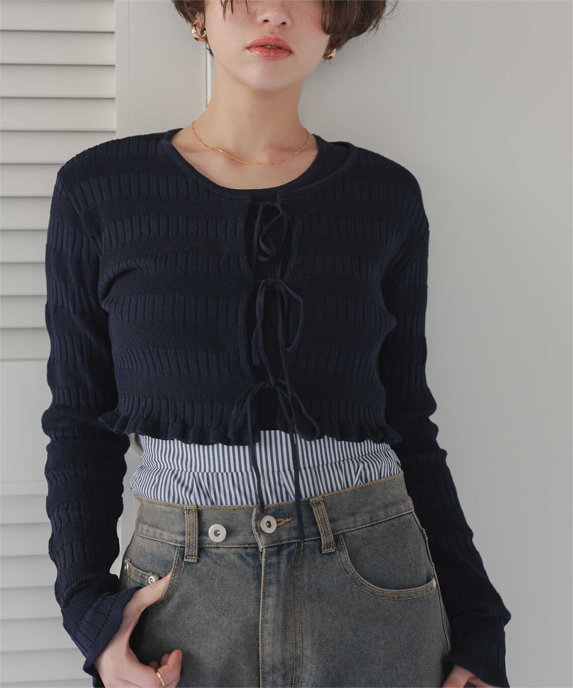 titivate「【さやかさんS/Sコラボ】リボンデザインカーディガン/ノースリーブニットセット」|ニット・セーター|