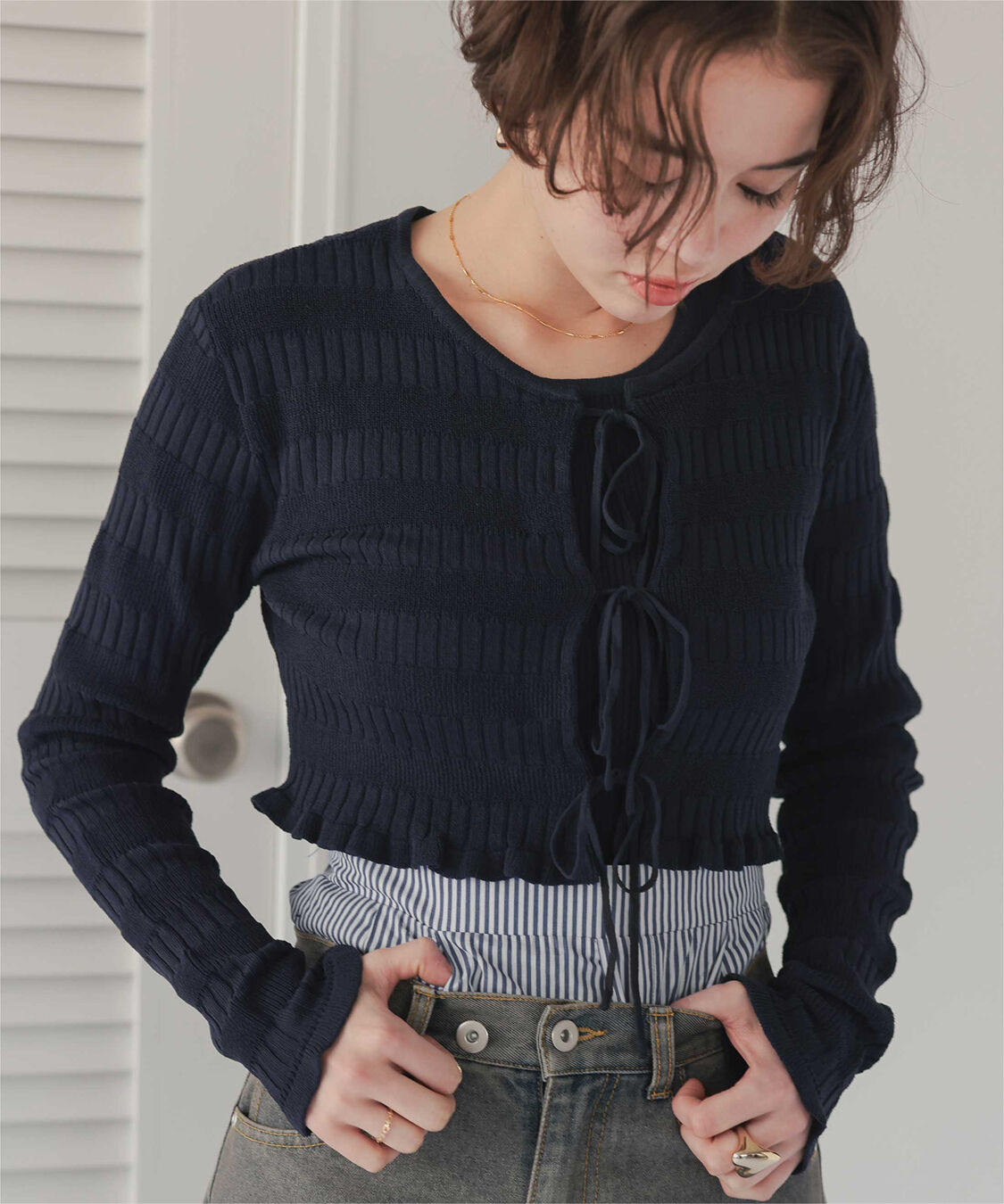 titivate「【さやかさんS/Sコラボ】リボンデザインカーディガン/ノースリーブニットセット」|ニット・セーター|