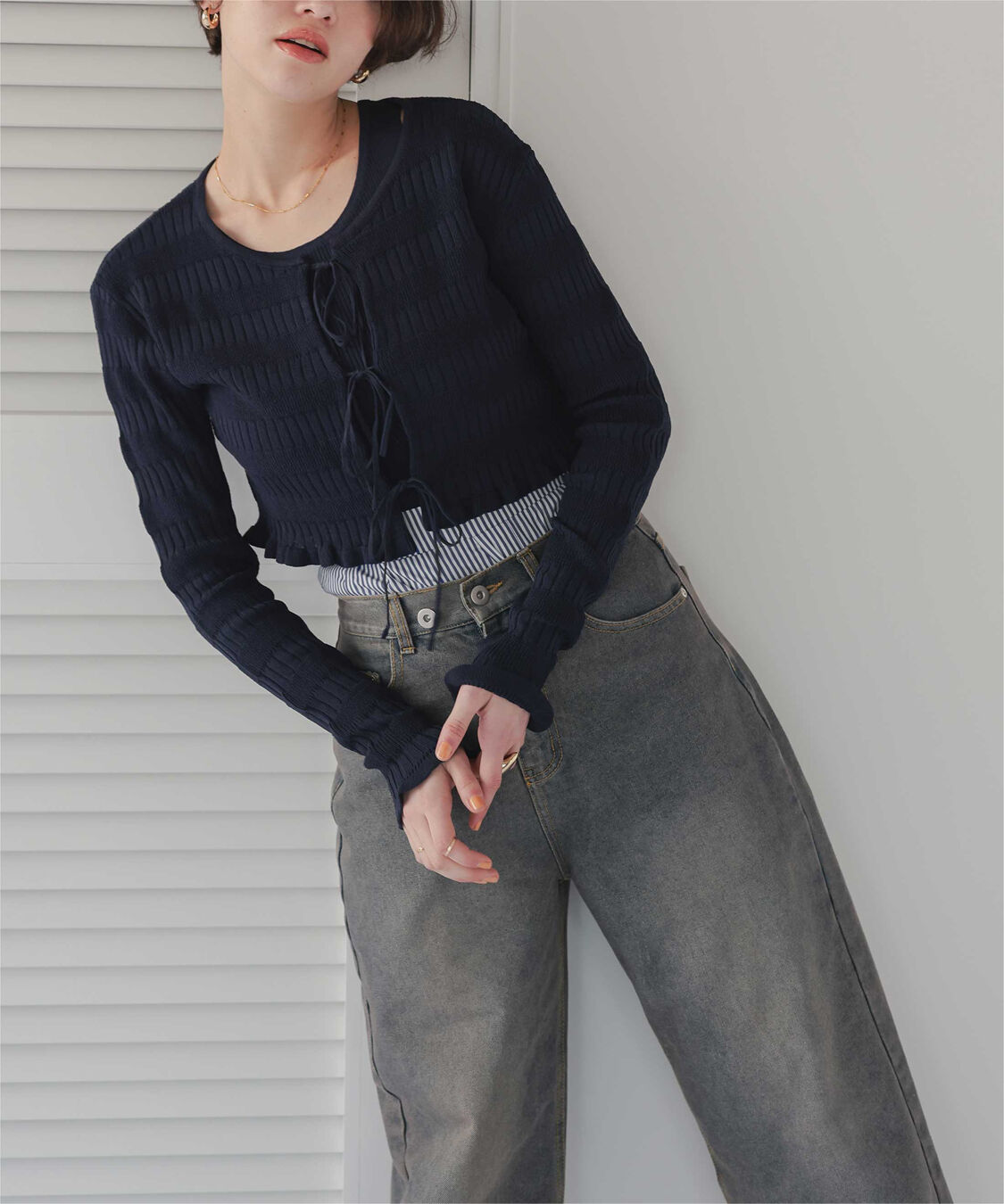 titivate「【さやかさんS/Sコラボ】リボンデザインカーディガン/ノースリーブニットセット」|ニット・セーター|