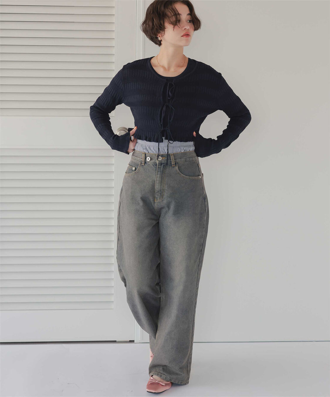 titivate「【さやかさんS/Sコラボ】リボンデザインカーディガン/ノースリーブニットセット」|ニット・セーター|