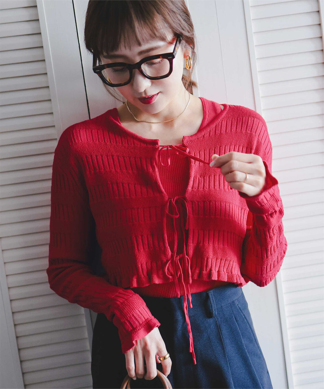 titivate「【さやかさんS/Sコラボ】リボンデザインカーディガン/ノースリーブニットセット」|ニット・セーター|