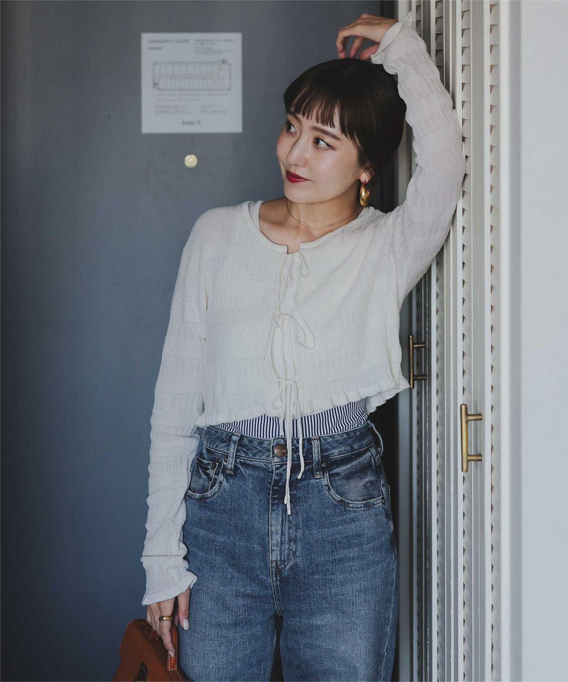 titivate「【さやかさんS/Sコラボ】リボンデザインカーディガン/ノースリーブニットセット」|ニット・セーター|オフホワイト