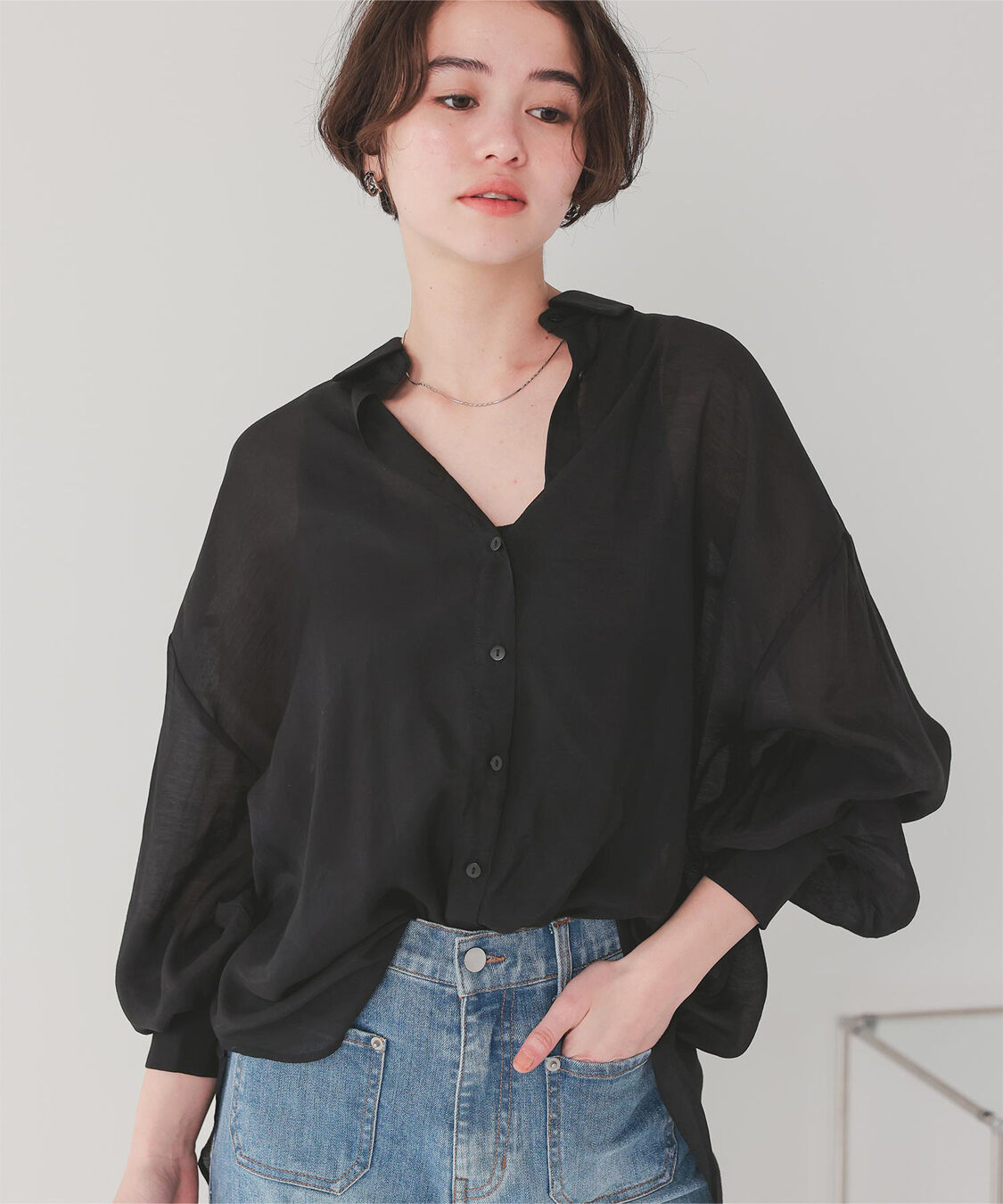 titivate「ベーシックシアーシャツ」|シャツ・ブラウス|ブラック