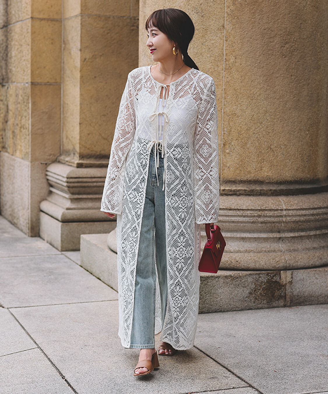 titivate「【さやかさんS/Sコラボアイテム】前後2wayレースロングガウン」|カーディガン|アイボリー