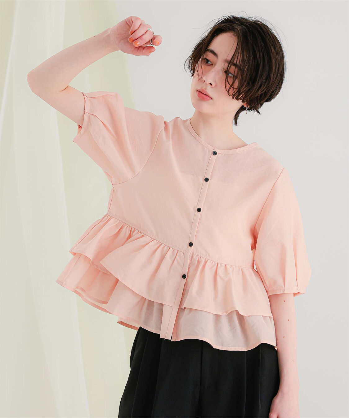 titivate「ペプラムショートランタンスリーブブラウス」|シャツ・ブラウス|