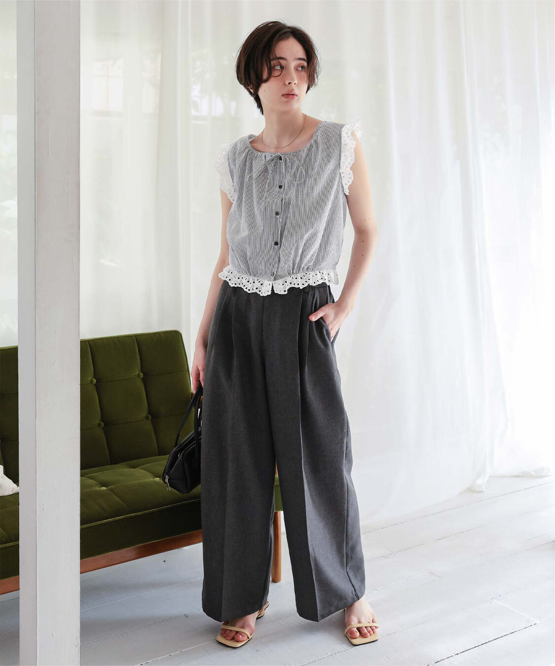 titivate「レースフリル付きノースリーブコンパクトブラウス」|シャツ・ブラウス|