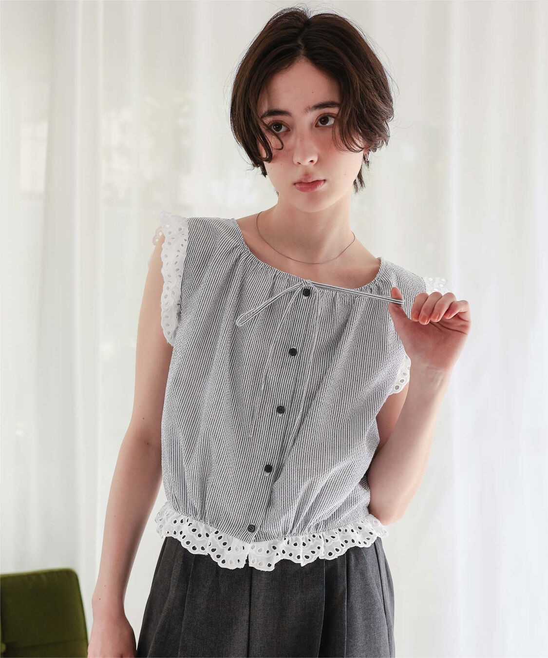 titivate「レースフリル付きノースリーブコンパクトブラウス」|シャツ・ブラウス|
