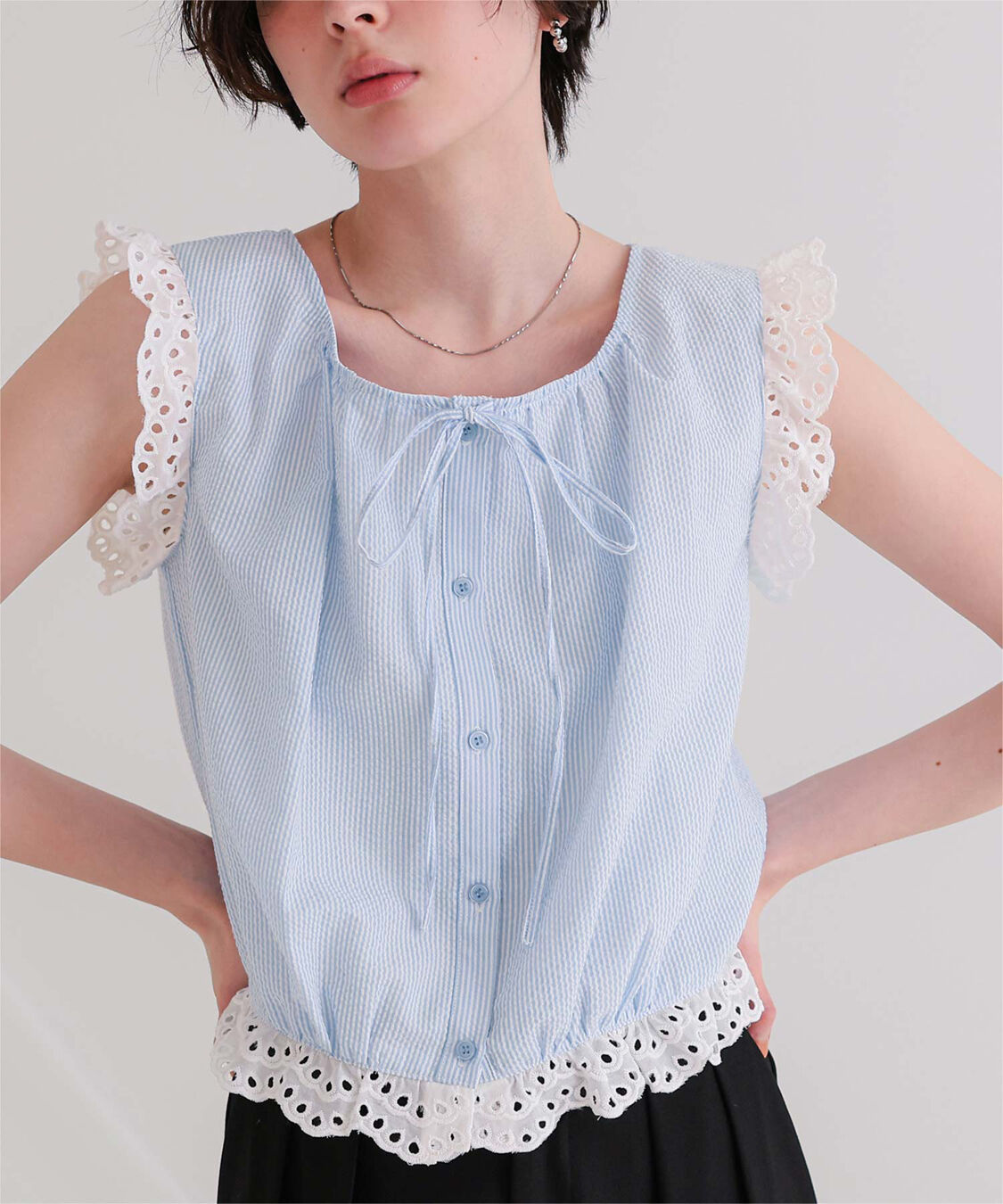 titivate「レースフリル付きノースリーブコンパクトブラウス」|シャツ・ブラウス|