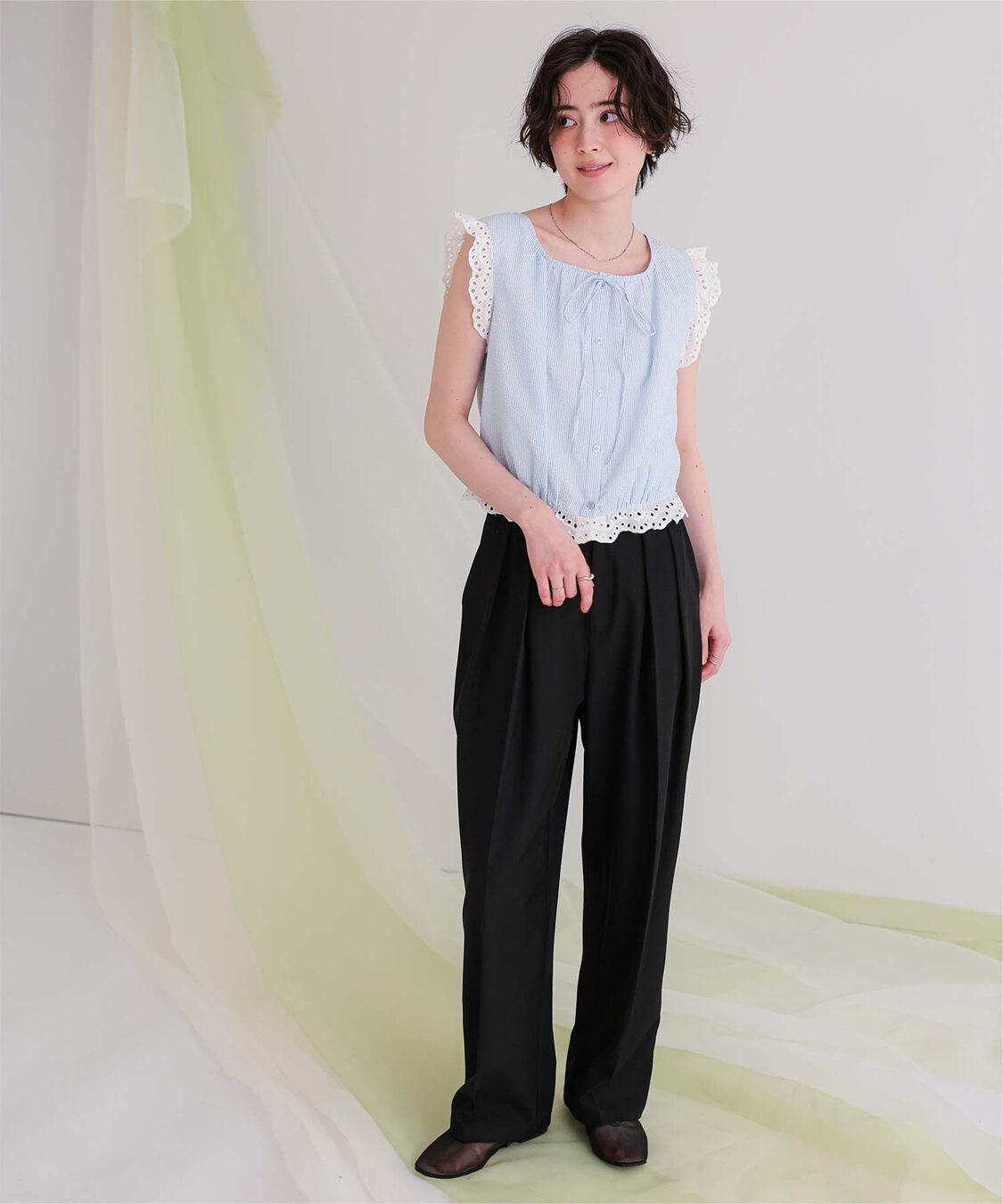 titivate「レースフリル付きノースリーブコンパクトブラウス」|シャツ・ブラウス|