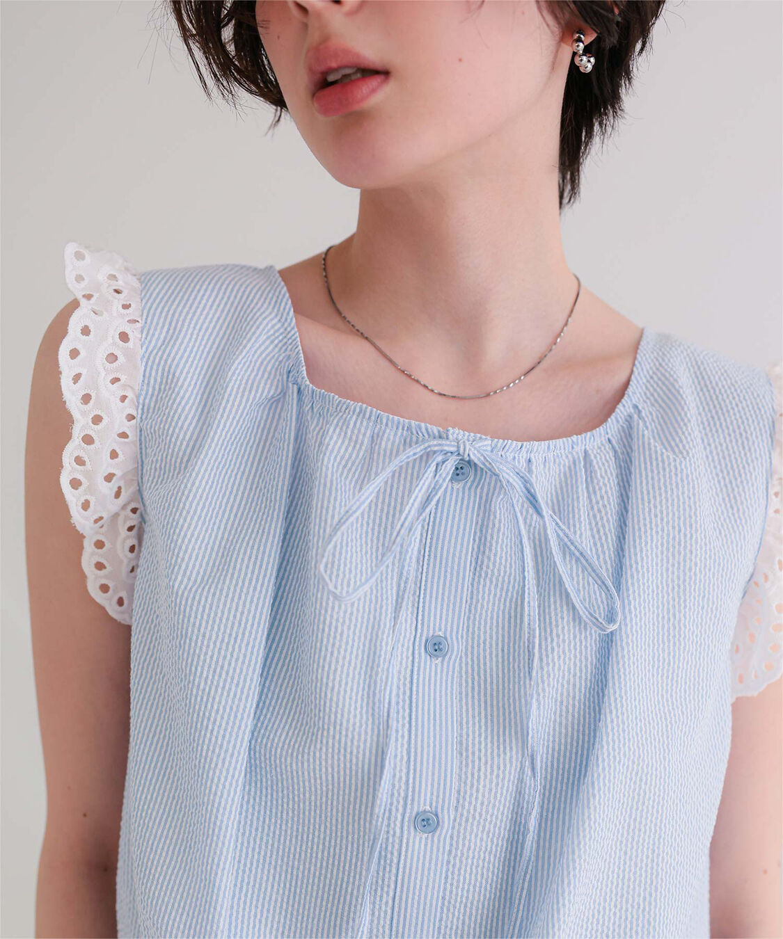 titivate「レースフリル付きノースリーブコンパクトブラウス」|シャツ・ブラウス|