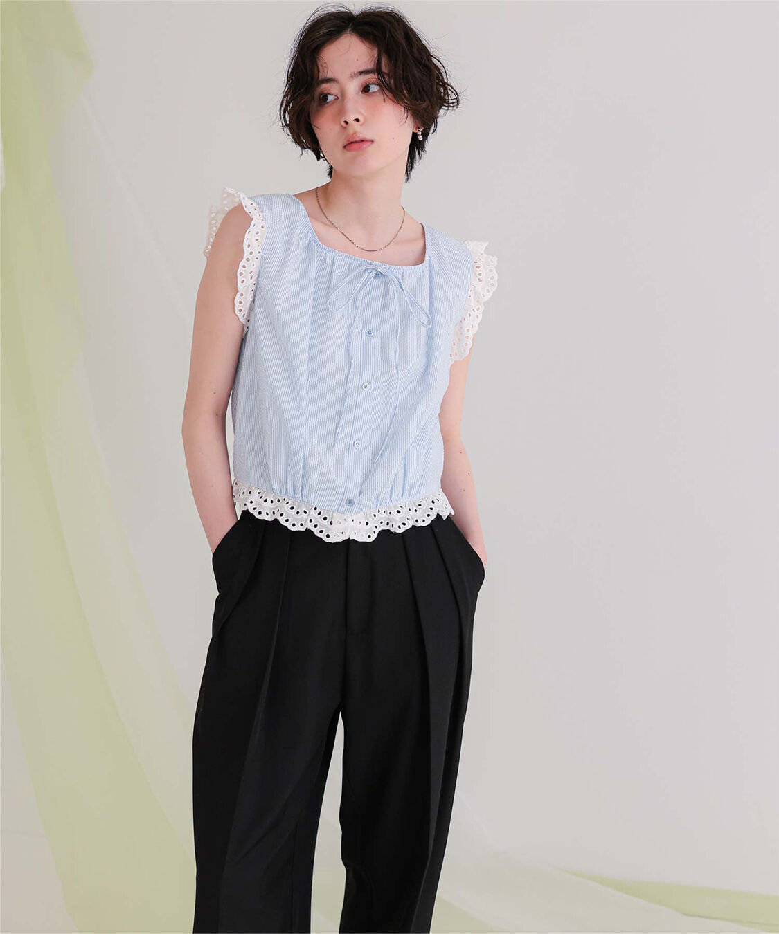 titivate「レースフリル付きノースリーブコンパクトブラウス」|シャツ・ブラウス|