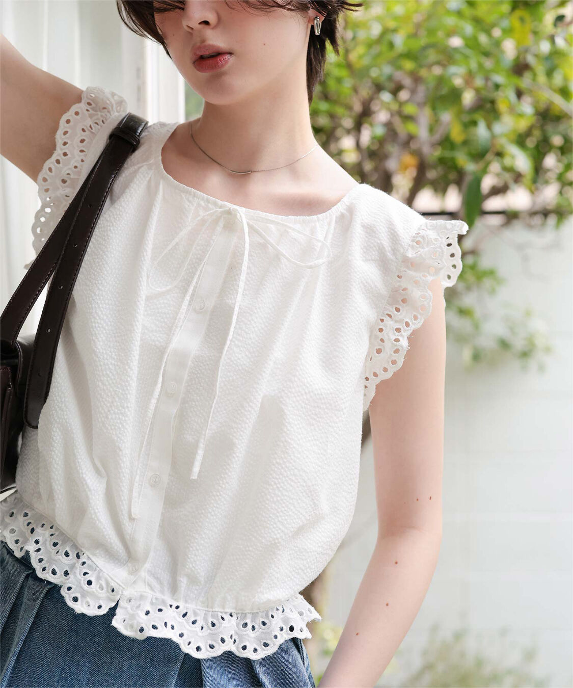titivate「レースフリル付きノースリーブコンパクトブラウス」|シャツ・ブラウス|