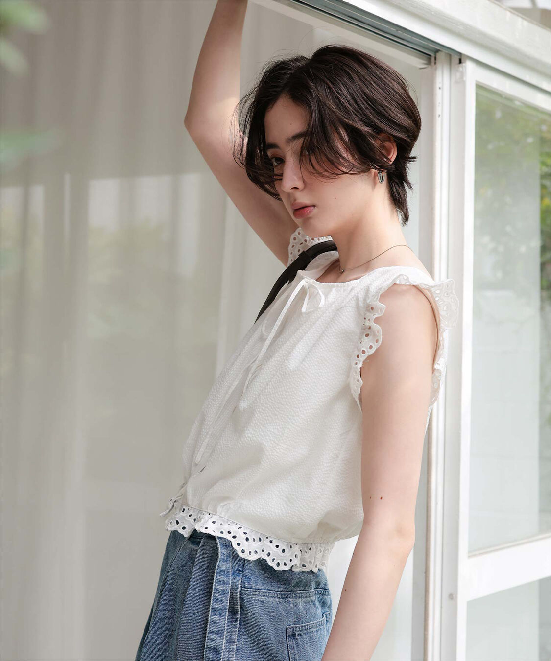 titivate「レースフリル付きノースリーブコンパクトブラウス」|シャツ・ブラウス|