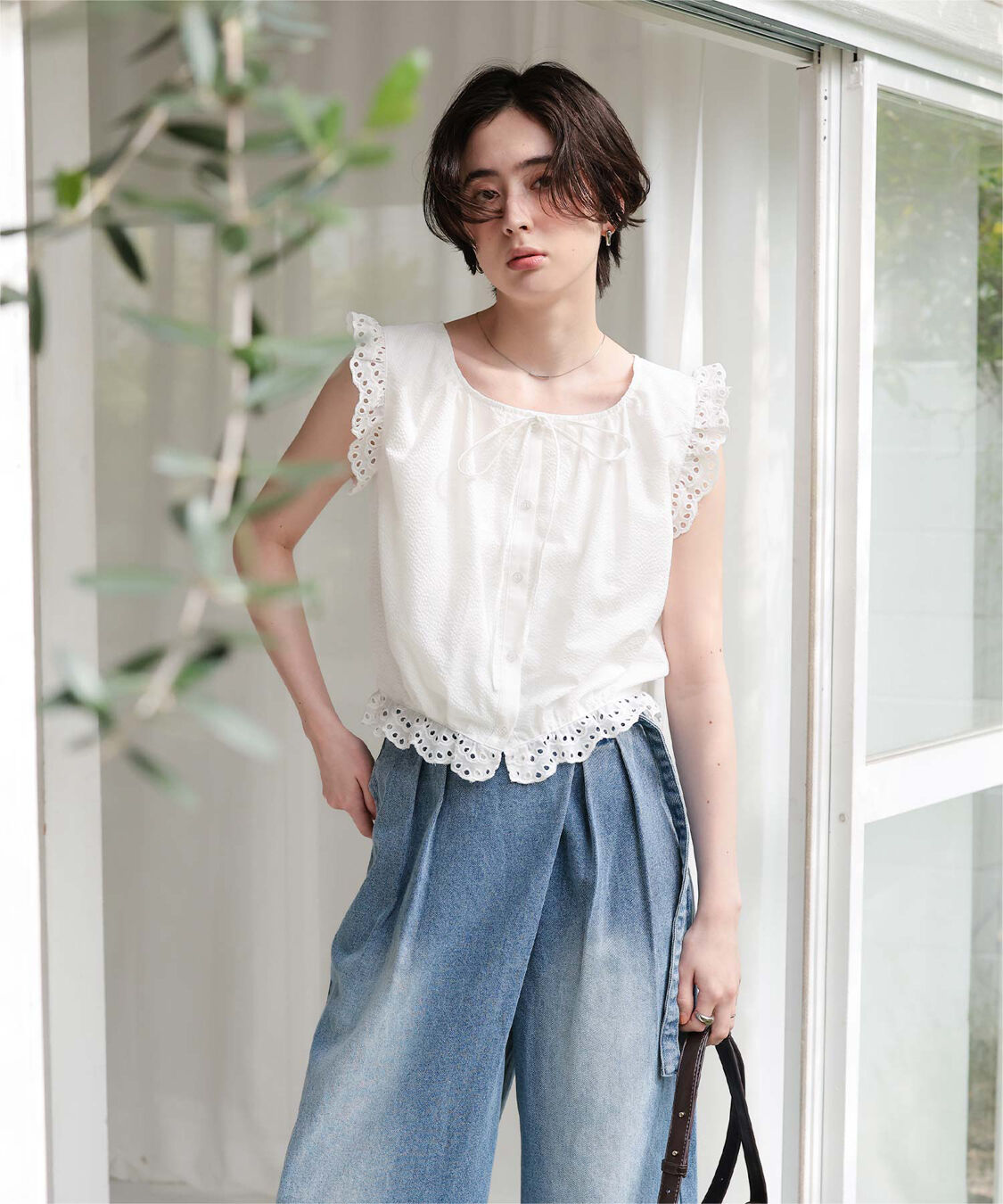 titivate「レースフリル付きノースリーブコンパクトブラウス」|シャツ・ブラウス|