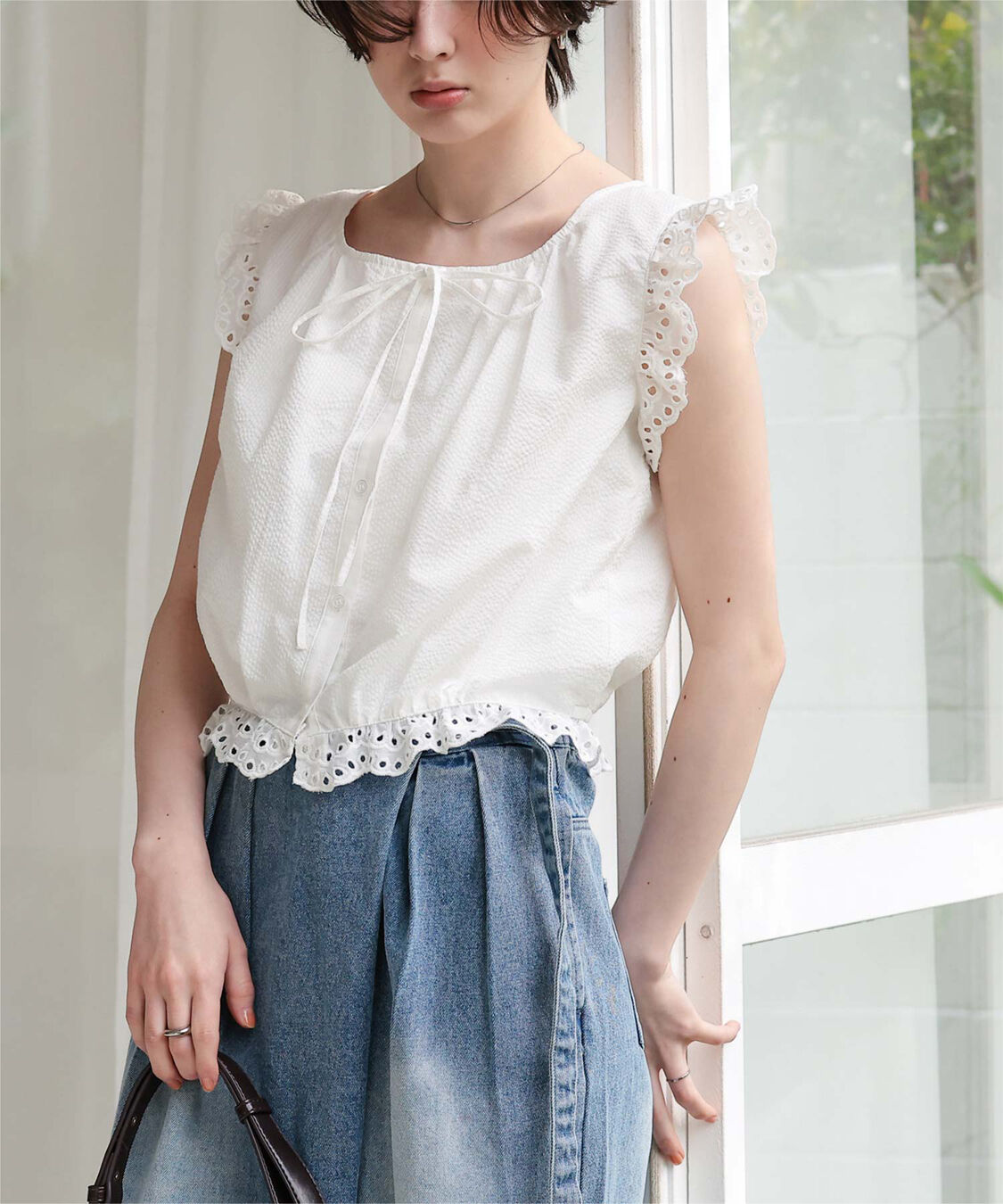 titivate「レースフリル付きノースリーブコンパクトブラウス」|シャツ・ブラウス|