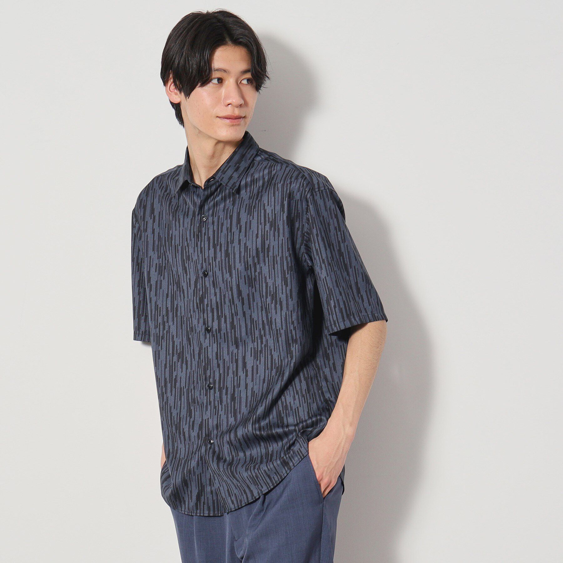 THE SHOP TK「ドライポリプリント半袖シャツ　洗える/吸水速乾」|シャツ・ブラウス|ブルー(493)